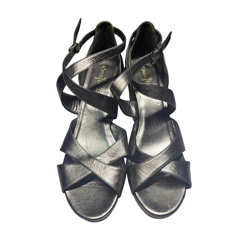 Cole Haan Nike Air Metallic Pewter Espadrille Wedge Sandals Shoes Womens 10B